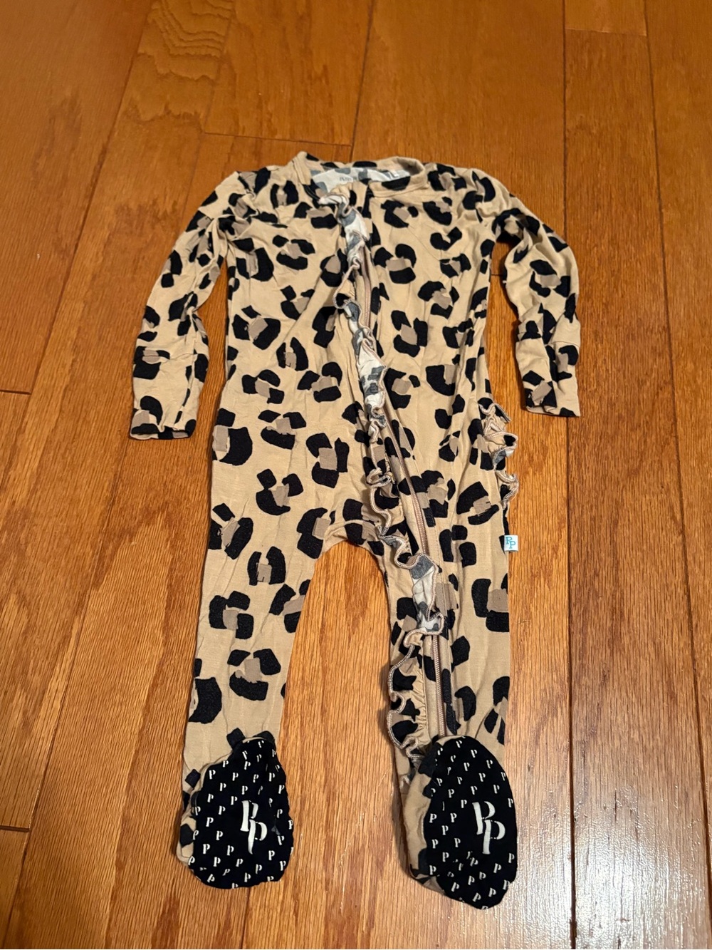 Posh Peanut Bamboo Ruffle Cheetah Footie